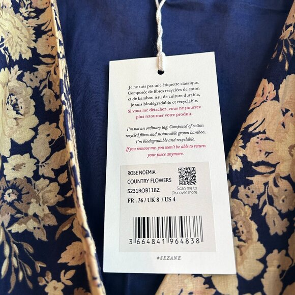 Sezane Floral Long Sleeve Dress - Blue and Gold - Picture 8 of 13